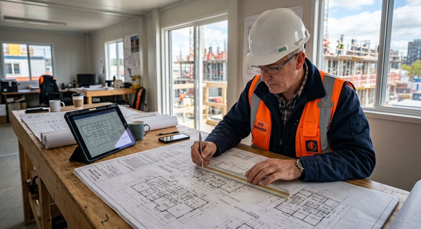Estimator reviewing blueprints