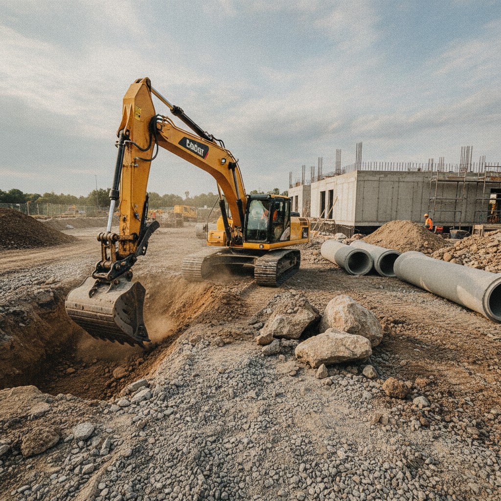 Excavator Doing Work on Civil Construction Site